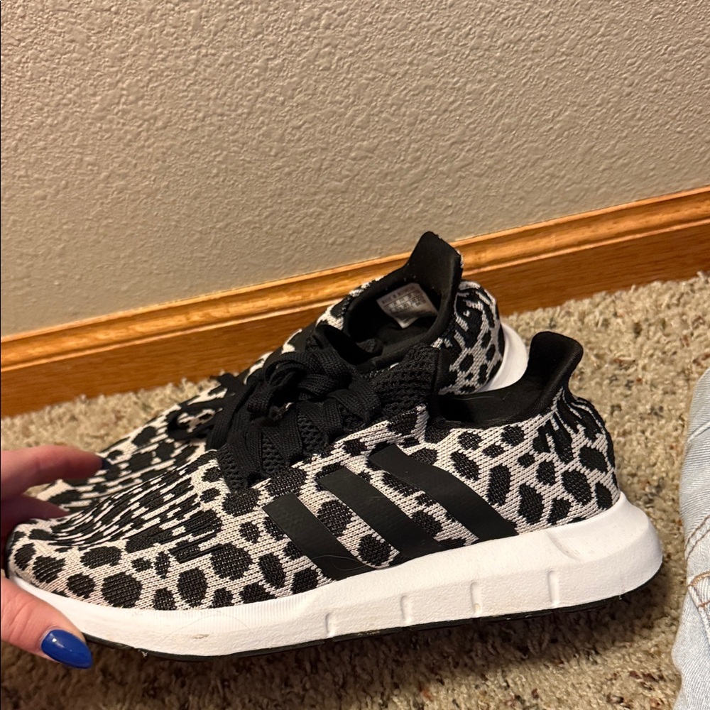 Adidas Black and White Leopard Print Sneakers